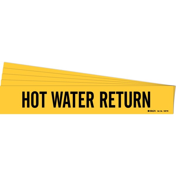 HOT WATER RETURN Pipe Marker Style 1 Polyester Black on Yellow 1 per Card, 5 PK